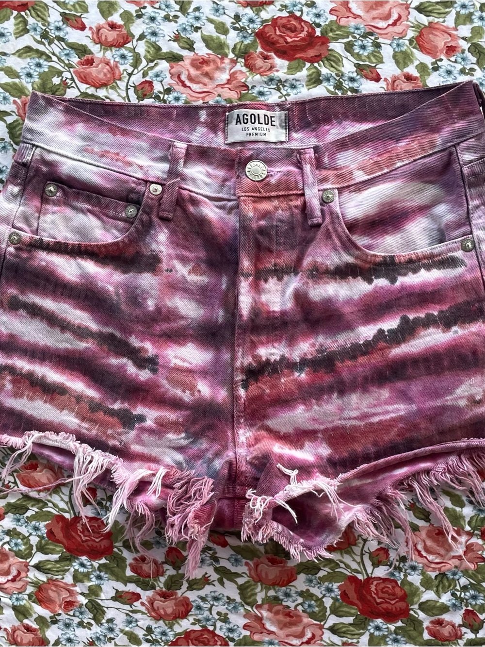 Agolde Tie-Dye Button-Fly DenimShorts Size (US) 24